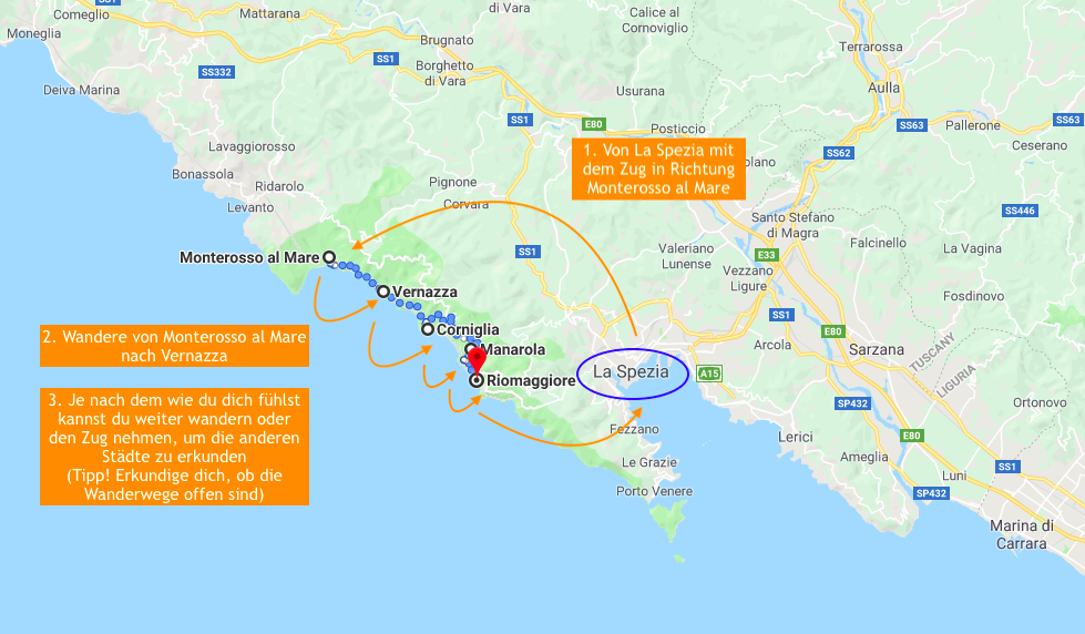 Route La Spezia zu den Cinque Terre
